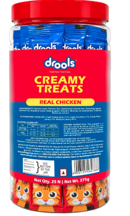 Drools All Life Stages Creamy Lickable Cat Treats 375g (15g x 25 Pieces, Jar) | Chicken Flavour | Taurine for Heart & Vision Health | Creamy Texture