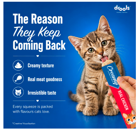 Drools All Life Stages Creamy Lickable Cat Treats 375g (15g x 25 Pieces, Jar) | Chicken Flavour | Taurine for Heart & Vision Health | Creamy Texture
