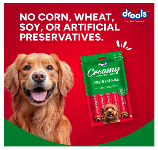 Drools All Life Stages Dog Treats Creamy 5 Sticks Tasty & Nutritious Snack for All Breeds (15g x5) 75g | Chicken & Spinach Flavour