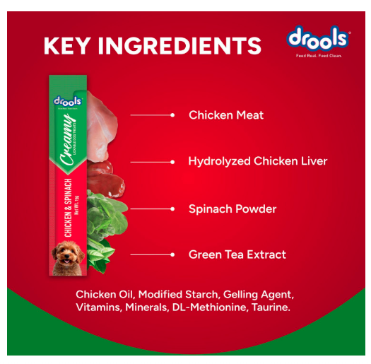 Drools All Life Stages Dog Treats Creamy 5 Sticks Tasty & Nutritious Snack for All Breeds (15g x5) 75g | Chicken & Spinach Flavour
