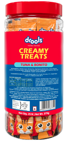 Drools All Life Stages Creamy Lickable Cat Treats 25 Pieces, Pack Total 375g | Tuna & Bonito Flavour | Taurine for Heart and Vision Health