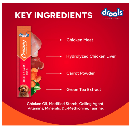 Drools All Life Stages Dog Treats Creamy 5 Sticks Tasty & Nutritious Snack for All Breeds (15g x5) 75g | Chicken & Carrot Flavour | Ideal for Training