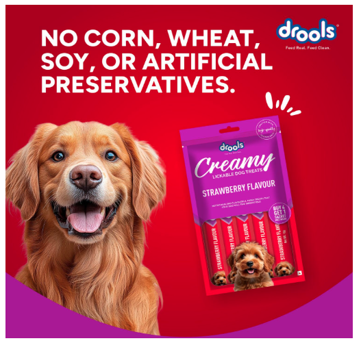 Drools All Life Stages Dog Treats Creamy 5 Sticks Tasty & Nutritious Snack for All Breeds (15g x5) 75g | Strawberry Flavour