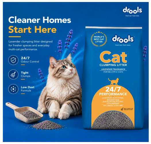 Drools Cat Litter for Multiple Breeds 10kg | Lavender Fragrance | Pet & People Friendly | Long Lasting | Super Absorbent