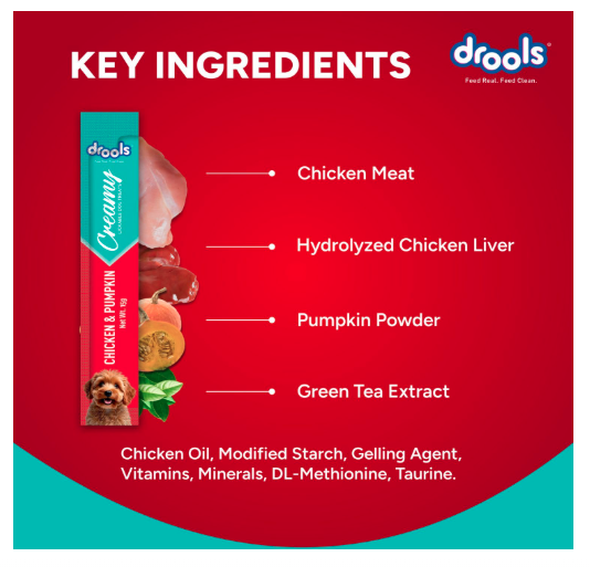 Drools All Life Stages Dog Treats Creamy 5 Sticks Tasty & Nutritious Snack for All Breeds (15g x5) 75g | Chicken & Pumpkin Flavour