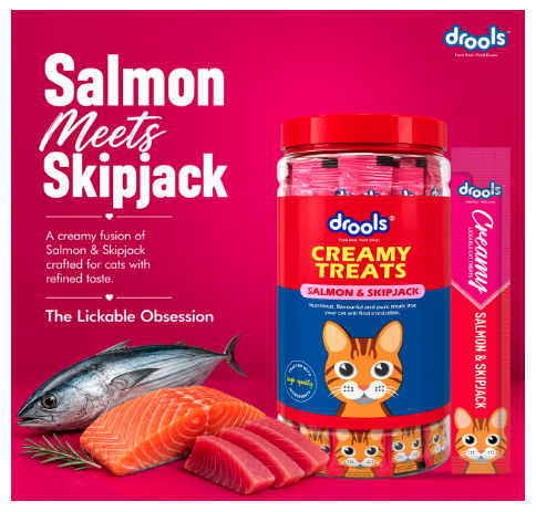 Drools All Life Stages Creamy Lickable Cat Treats 25 Pieces, Pack Total 375g | Salmon & Skipjack Flavour | Taurine for Heart and Vision Health
