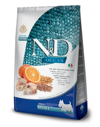 FARMINA PET Foods Ocean Dry Dog Food, Low Grain, Adult Mini Breed, 2.5-kg, Spelt Oats Codfish and Orange