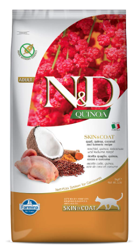 Farmina N&D Quinoa Skin & Coat Cat Food | Grain-Free | Quail, Quinoa, Coconut & Turmeric | Supports Healthy Skin & Coat | 5kg