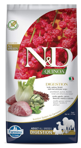 FARMINA N&D Quinoa Digestion Dry Dog Pet Food, Grain-Free, Adult Breed, 7-kg, Lamb Mint and Fennel