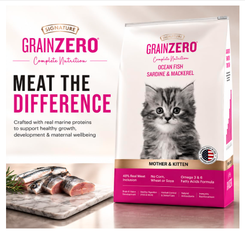 Grain Zero Kitten Dry Cat Food 7kg | Ocean Fish, Sardine & Mackerel | DHA for Brain Development, 48% Fresh Fish Inclusion