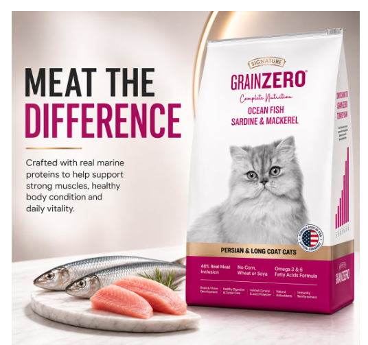 Grain Zero Dry Cat Food 3kg | Ocean Fish, Sardine & Mackerel | 48% Fresh Inclusion | Grain, Gluten & GMO-Free | Taurine for Heart Health