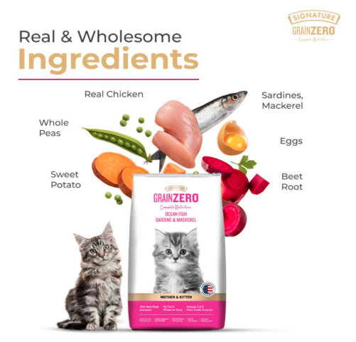 Grain Zero Dry Cat Food 3kg | Ocean Blend (Sardine & Mackerel) | DHA for Brain Development | 48% Fresh Inclusion | Supports Healthy Skin & Coat