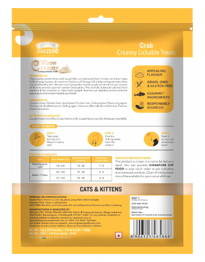 Grain Zero Creamy Lickable Cat Treats Crab, 360 Gm - 20 Sachet + 4 Free | Rich in Protein, Promotes Hydration, No Artificial Preservatives