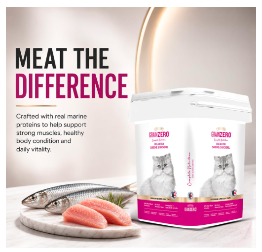 Grain Zero Persian Dry Cat Food 7kg | Ocean Fish, Sardine & Mackerel | 48% Fresh Fish Content | Grain-Free Formula | Controls Hairball Formation