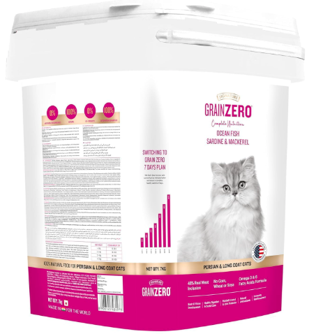 Grain Zero Persian Dry Cat Food 7kg | Ocean Fish, Sardine & Mackerel | 48% Fresh Fish Content | Grain-Free Formula | Controls Hairball Formation