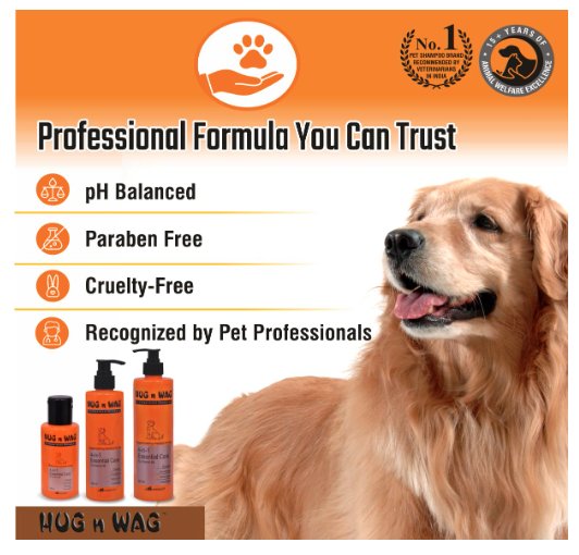 Hug n Wag Professional 4-in-1 Dog Shampoo | Cleanser, Conditioner, Moisturizer, & Deodorizer | Orange Peel Oil & Pro-Vitamin B5 | 500ml | Pack of 1