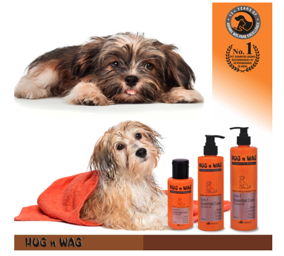 Hug n Wag Professional 4-in-1 Dog Shampoo | Cleanser, Conditioner, Moisturizer, & Deodorizer | Orange Peel Oil & Pro-Vitamin B5 | 500ml | Pack of 1