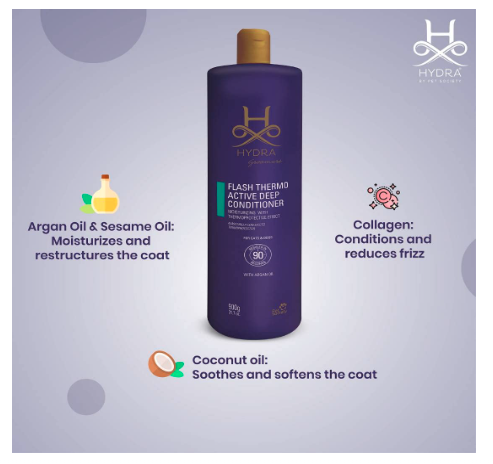 Hydra Groomers Conditioner for Dogs and Cats | Easy Rinse Pet Conditioner with Grape Seed Oil & Oatmeal Extract | Enhances Shine