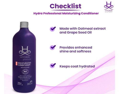 Hydra Groomers Conditioner for Dogs and Cats | Easy Rinse Pet Conditioner with Grape Seed Oil & Oatmeal Extract | Enhances Shine