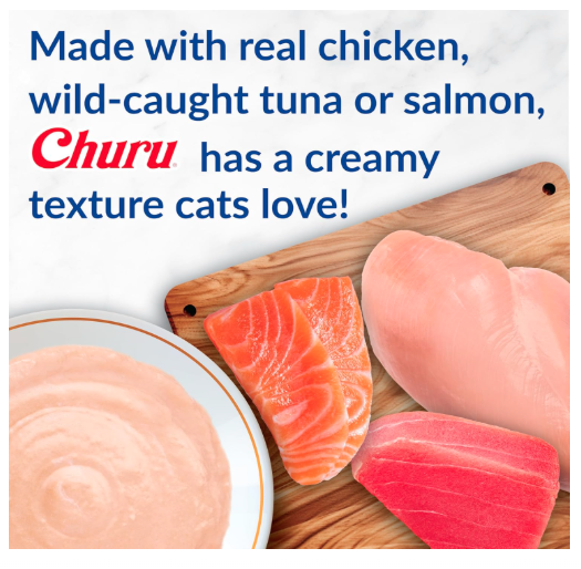Inaba Churu Treats for Cat Flavor Tuna and Viera, For Skin and Coat, Box 6 Bags, 24 Tubes of 14 grs each