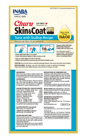 Inaba Churu Treats for Cat Flavor Tuna and Viera, For Skin and Coat, Box 6 Bags, 24 Tubes of 14 grs each