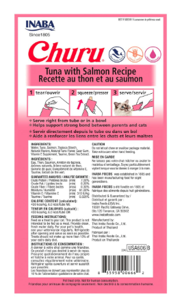 Inaba Churu Tuna with Salmon Recipe, Lickable Creamy Puree (Pack of 6, 56 GMS, 4 Sticks per Pack)