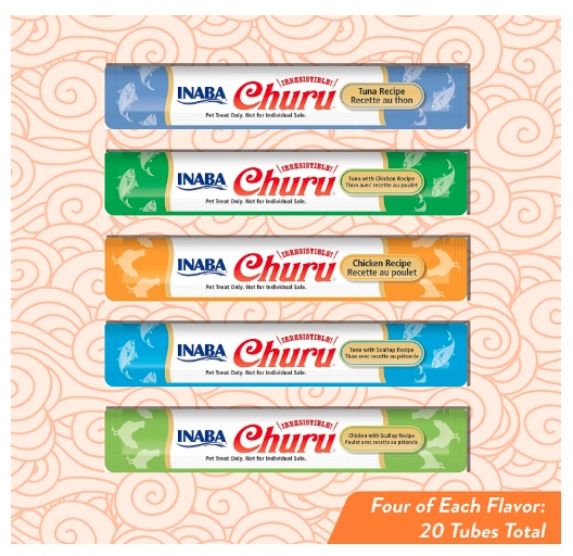 Inaba Ciao Churu Lickable Puree Creamy Cat Treat 5 Flavor Variety Pack,All Life Stages
