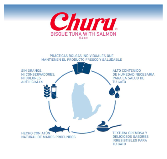 Inaba Churu Bisque Cat Treats Tuna and Salmon Flavor, Creamy Puree, Delicious Flavor, 4 Sachets of 40 grs each
