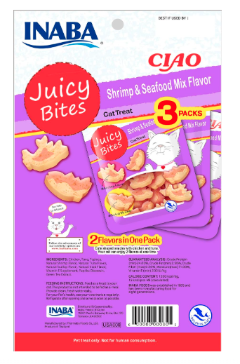 Inaba Juicy Bites Shrimp & Seafood Mix Flavor 33,9g /3 Pouches Per Pack