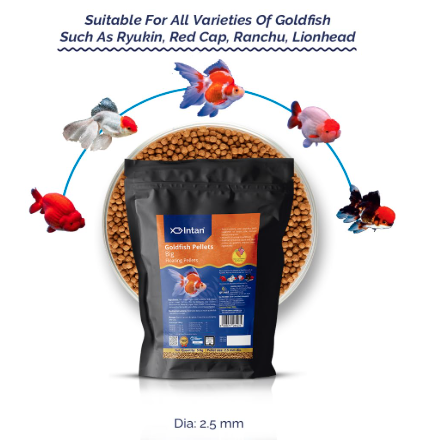 Intan Goldfish Pellets (Big 2.5mm Floating) | 5Kg - Highly Nutritious Ornamental Fish Food for All Goldfish - Ryukin, Red Cap, Ranchu & Lionhead