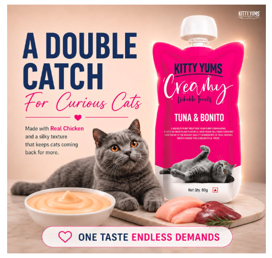 Kitty Yums Creamy Tuna & Bonito Cat Treat (80g x12),960g Pack of 12