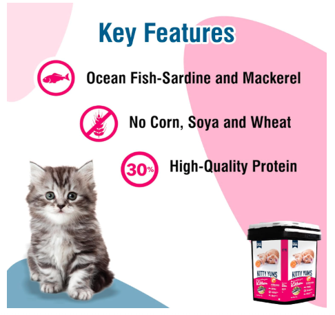 Kitty Yums Kitten Dry Cat Food Ocean Fish Inside Container 7kg Pack