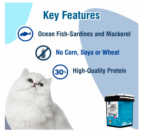 Kitty Yums Persian Dry Cat Food 7kg Pack Container | Ocean Fish Flavour | Taurine Promotes Strong Vision | Radiant Coat & Healthy Skin