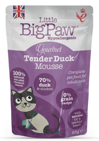 Little Big Paw Gourmet Tender Duck Mousse for Cats, Grain Free and Hypoallergenic Wet Cat Food, 85 GMS Each (Pack of 12),All Life Stages