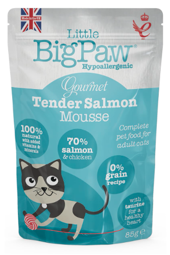 Little BigPaw Gourmet Atlantic Salmon Mousse for Cats, Grain Free and Hypoallergenic Wet Cat Food, 85 GMS Each (Pack of 12)