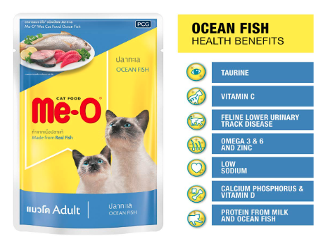 ME-O Wet Pouch Adult CAT Food Ocean Fish Flavour 80 G Pack of 12, 960g