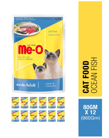 ME-O Wet Pouch Adult CAT Food Ocean Fish Flavour 80 G Pack of 12, 960g