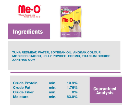 Me-O Pouch Wet Cat Food Tuna in Jelly 80 G, (Pack of 12, 960g), All Life Stages