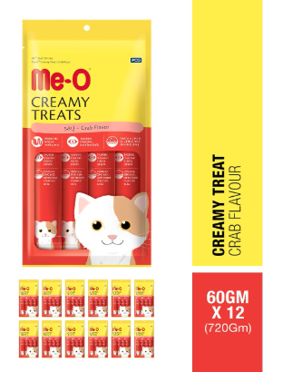 Me-O Creamy Cat Treats for All Life Stages-Crab Flavor 60 G Pack of 12 (720G)