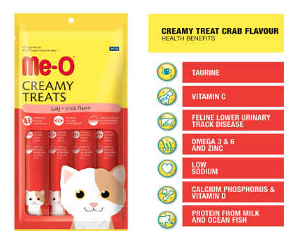 Me-O Creamy Cat Treats for All Life Stages-Crab Flavor 60 G Pack of 12 (720G)