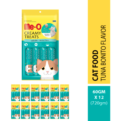 Me-O Adult Creamy Treats Bonito Flavor,Cat,60 G (Pack of 12,720 G)