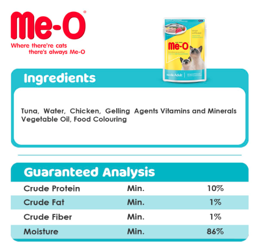 Me-O Adult Wet Cat Food in Liquid, Tuna and Chicken in Jelly, 80 g (Pack of 6, 480G)