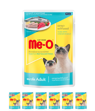 Me-O Adult Wet Cat Food in Liquid, Tuna and Chicken in Jelly, 80 g (Pack of 6, 480G)