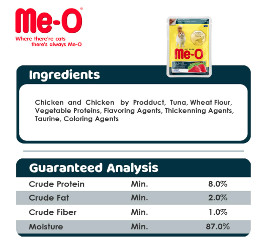Me-O Pouch CAT Wet Food, Tuna Flavour Chunk in Gravy 80 G, Pack of 12 (80 G X 12, 960 G),Adult