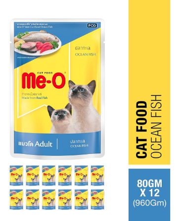Me-O Adult Wet Cat Food, Ocean Fish, 80 G, (Pack of 12, 960g)