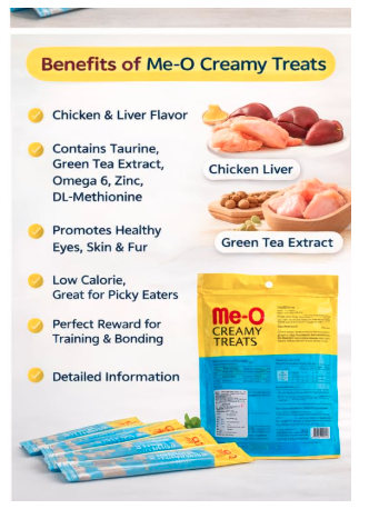 Me-O Fins Fur and Feathers Creamy Treat Chicken and Liver -Pack of 20 Sticks