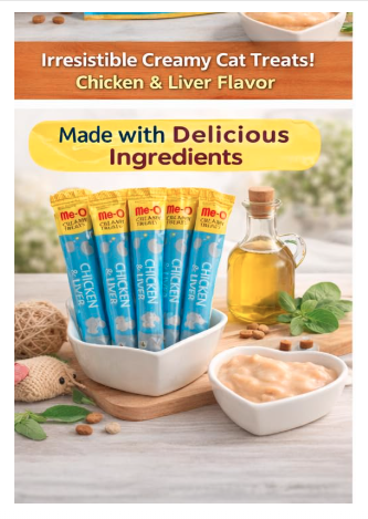 Me-O Fins Fur and Feathers Creamy Treat Chicken and Liver -Pack of 20 Sticks
