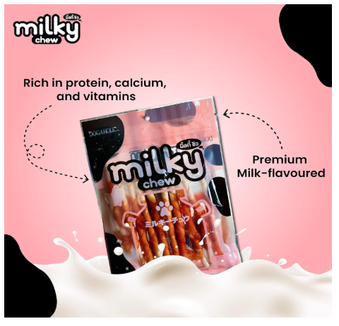 Milky Chew Chicken Stick Dog Treats – Premium Rawhide-Free Milk-Flavoured Sticks for Dogs of All Ages & Sizes – Nutritional 4-Pack