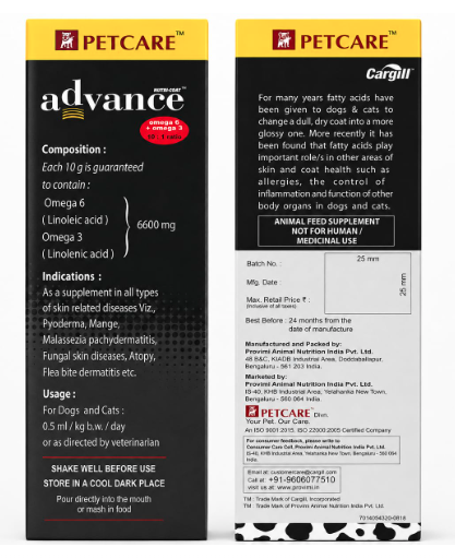 Nutri-Coat Advance Dog Skin and Fur Supplement Syrup with Omega 3 and 6 Fatty Acids, Vitamins, Supports Shiny Fur, Skin Health, 400 ml