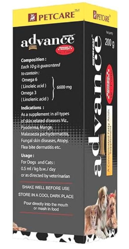 Nutri-Coat Advance Dog Skin and Fur Supplement Syrup with Omega 3 and 6 Fatty Acids, Vitamins, Supports Shiny Fur, Skin Health, 200 ml